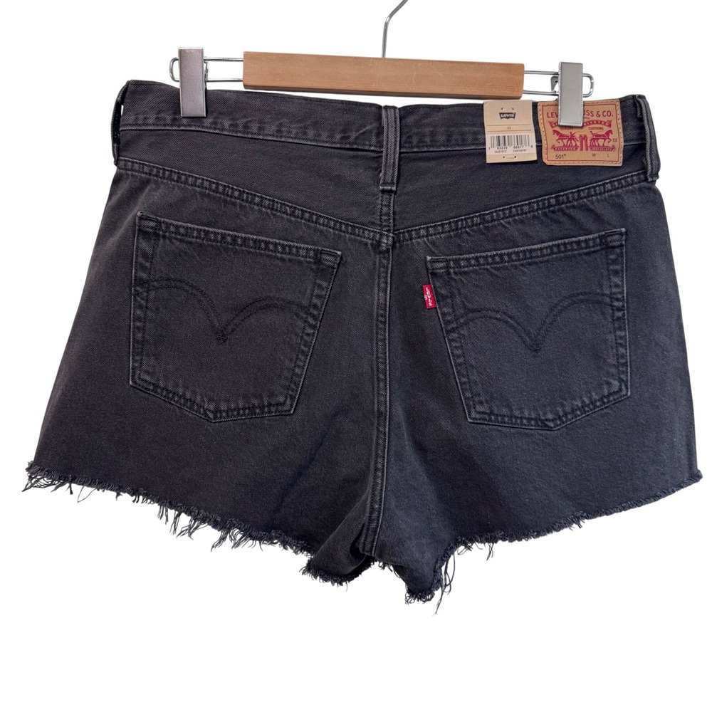 Levi's 501 Black High Rise Button Fly Denim Shorts Cut Off Raw Hem size 33 NWT - Picture 4 of 6